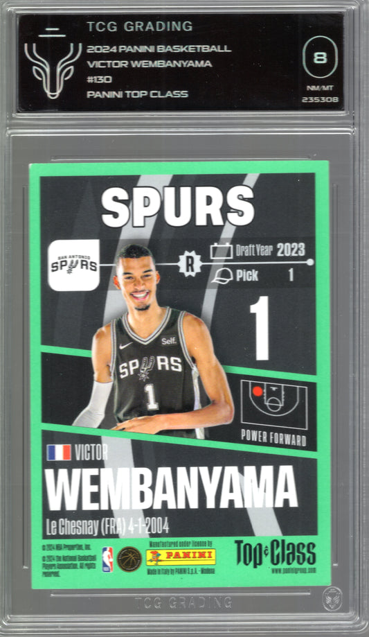 Victor Wembanyama 2024 Panini Top Class Rookie Card #130 - TCG Grading 8 NM/MT
