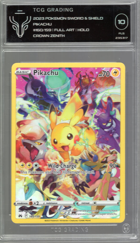 Pikachu – Crown Zenith 160/159 Full Art Holo – TCG Graded 10 (FLS)